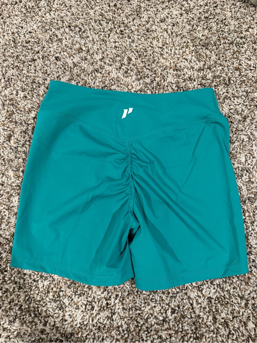 Women's Teal High-Waist Scrunch-Back Bike Shorts